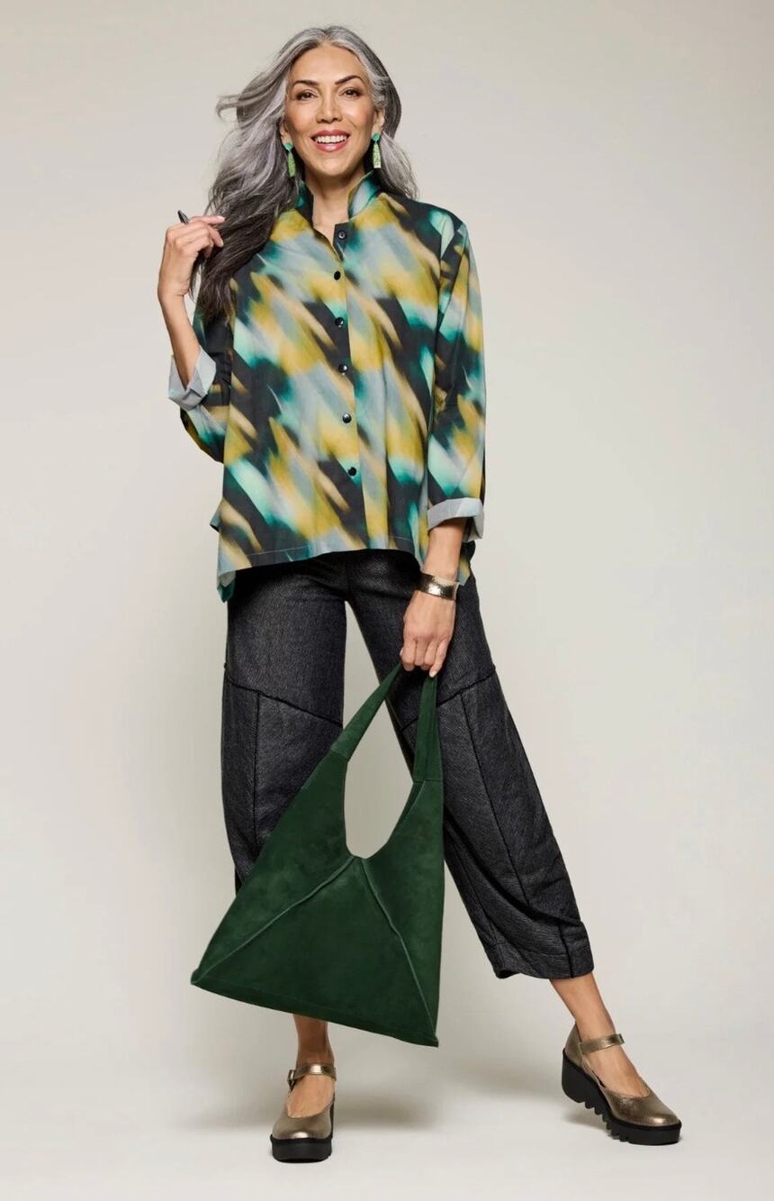 mSquare by Neetu Malik Flow Button Down Watercolor Print Shirt Size 2/Large NWT